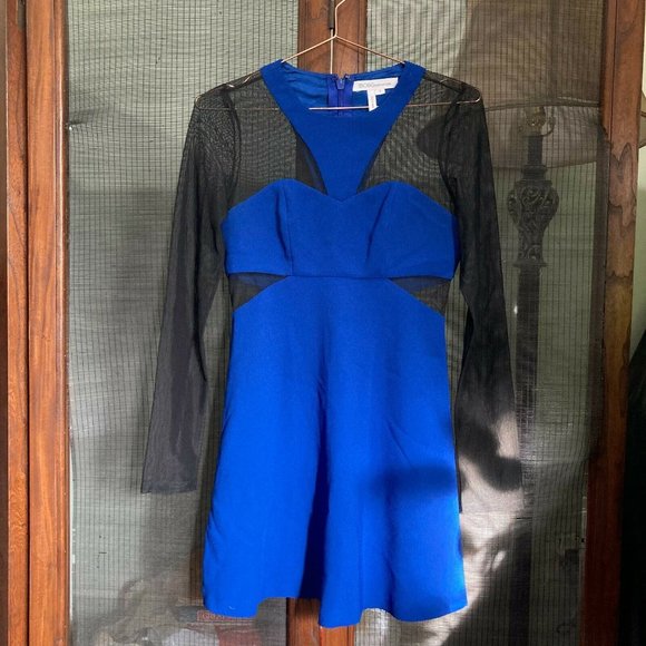 NWOT BCBGENERATION ELECTRIC BLUE BLACK MESH SWEETHEART SKATER DRESS - Picture 3 of 5